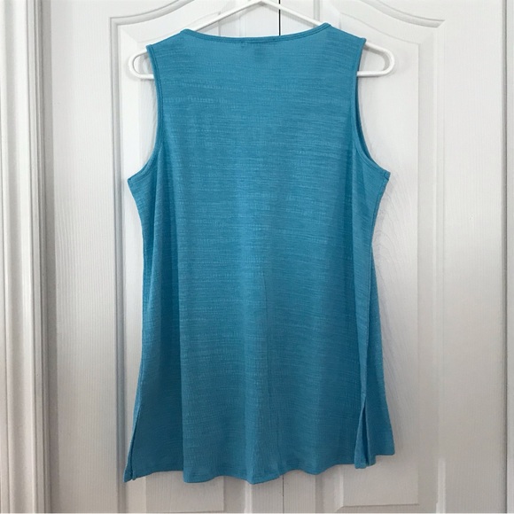 CABLE and GAUGE Aqua Sleeveless Vee Neck Lace Trim Shirt Size M - Picture 4 of 7